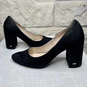 Cole Haan Suede Pump Heels Size 8B Womens Black Chunky Heel 3 1/2” Heel